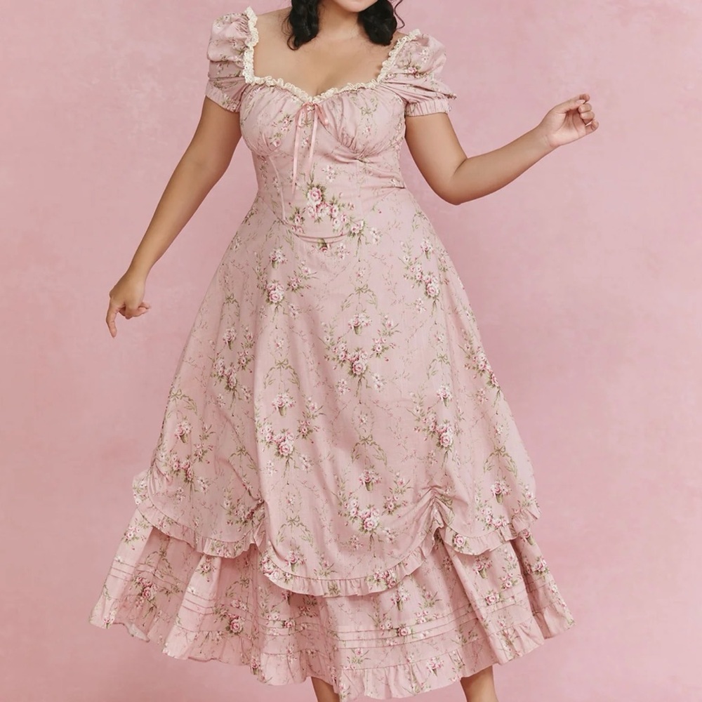 NWOT Lacemade Pink Roses Rosa Rubus Story Corset Dress Size 3XL - Picture 5 of 16